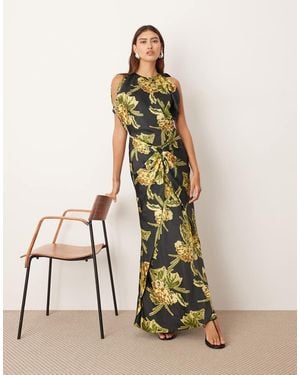 ARRANGE Drape Split Sleeve Maxi Dress With Metal Trim - Natural