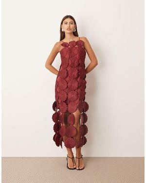 ARRANGE Cutwork Floral Midi Dress With Fringe Hem - Pink