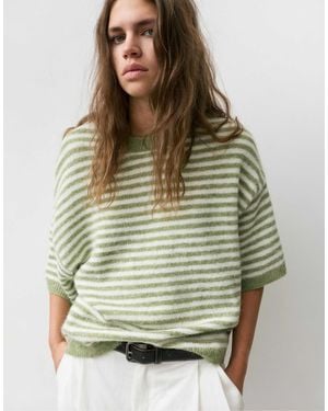 Pull&Bear Pull rayé à manches courtes - olive - Vert