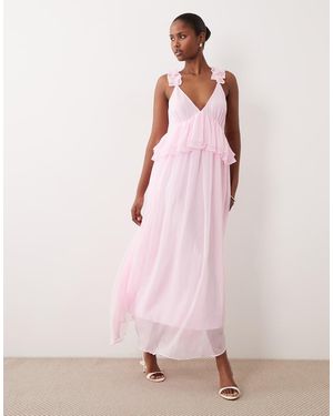 Vila Ruffle Strap Chiffon Maxi Dress - Pink