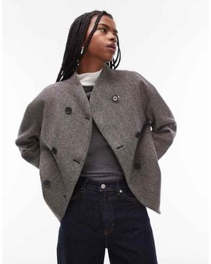 ARKET Chaqueta A Cuadros Monocromáticos Con Cuello Subido Y Solapas Estilo Esmoquin De Mezcla De Lana De - Gris