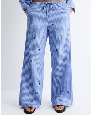 Stradivarius Embroidered Pyjama-style Trousers - Blue