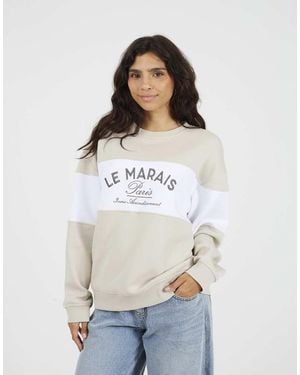 Brave Soul Contrast Stripe Panel Crew Neck Sweatshirt - White