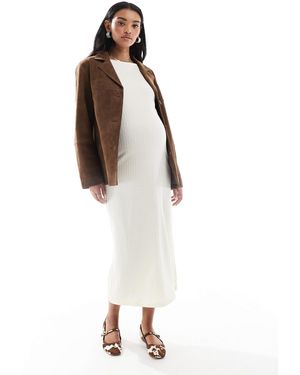 Mama.licious Mamalicious maternity – langärmliges umstands-midikleid aus geripptem jersey - Weiß