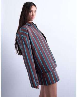 TOPSHOP Co-ord Quilted Oversized Stripe Shirt - Blue