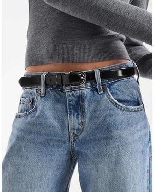 Pieces Leather Belt With Silver Buckle - Blue