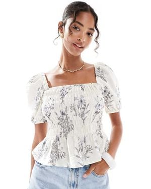 New Look Shirred Short Sleeve Milkmaid Top - White