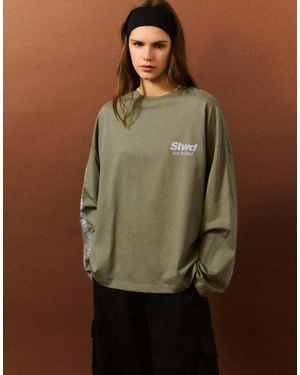 Pull&Bear Stwd Foil Graphic T-shirt - Green