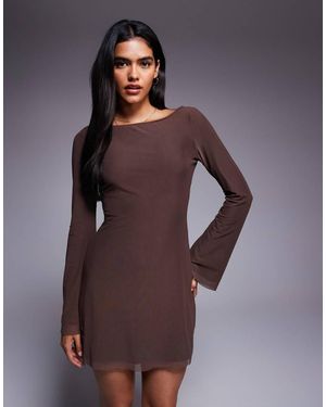 Princess Polly Lukea Mesh Flare Sleeve Open Back Mini Dress - Purple