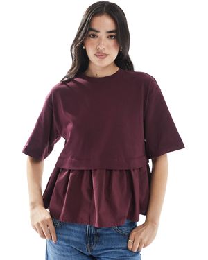 Miss Selfridge Poplin Mix Ruffle Hem T-shirt - Purple