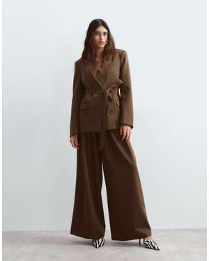 ARRANGE Belted Cinched Waist Blazer With Removable Lapel Co-ord - Brown