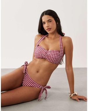 Brave Soul Top Bikini Allacciato Al Collo E Bianco A Quadretti - Marrone