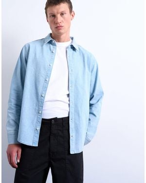 TOPMAN Regular Fit Denim Long Sleeve Shirt - Blue