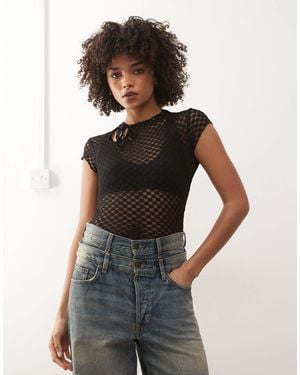 Motel Jiwon Keyhole Polka Lace Top - Black