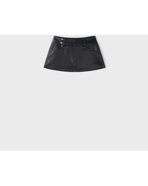 Stradivarius Leather Effect Suede Mini Skirt With Hammered Waist - Black