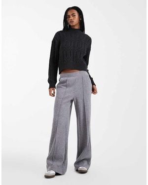 Threadbare Mock Knit Wide Leg Joggers With Seam Detail - White