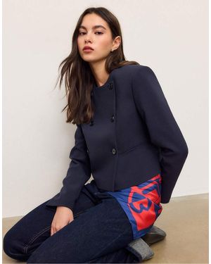 Stradivarius Cropped Round Neck Blazer - Blue