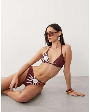 New Look Sun Print Hipster Bikini Bottoms - Brown