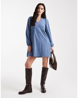Threadbare Cord Long Sleeve Mini Dress - Blue