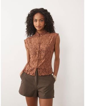 ASOS Lace Rouleaux Loop Detail Waistcoat - Brown