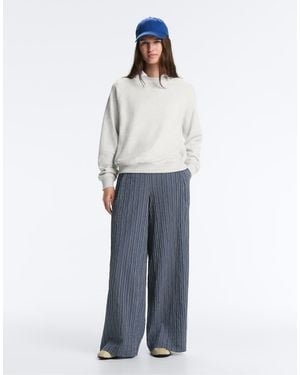 Oysho Wide Leg Stripe Print Cotton Blend Trousers - White