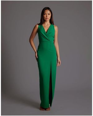 Vesper Wrap Front Maxi Dress With Thigh Split - Green