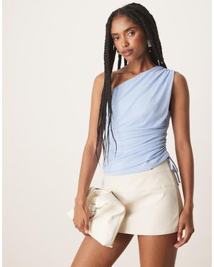Abercrombie & Fitch Mesh Asymmetric Tie Detail Top - Blue