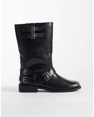 ASOS Asher Flat Biker Boots - Black