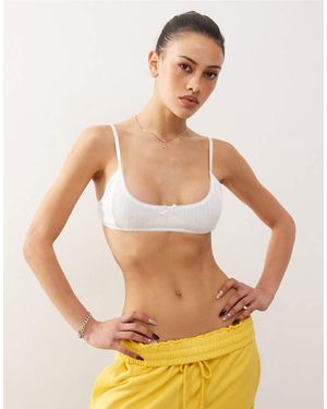Monki Soft Scoop Neck Pointelle Bralette With Small Bow - White