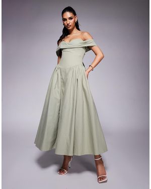 Lavish Alice Off Shoulder Lace Up Cotton Sundress - Grey