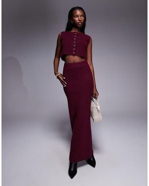 Aria Cove Ribbed Knit High Waisted Back Split Maxi Skirt Co-ord - Purple