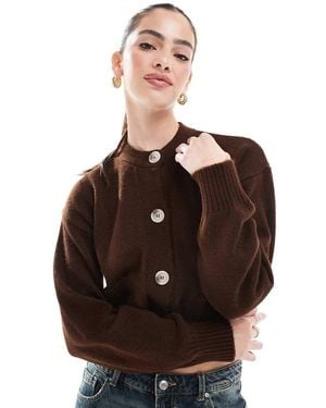 Miss Selfridge Seam Detail Crew Neck Boxy Cardigan - Brown