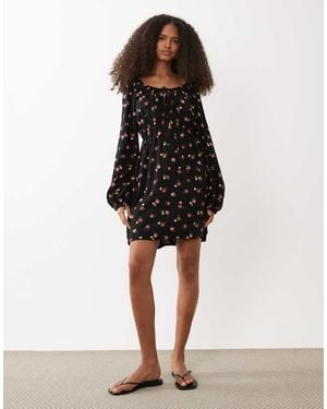 Miss Selfridge Spun Scoop Neck Mini Tea Dress - Black