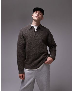 TOPMAN Polo oversize en maille bouclée - chiné - Gris