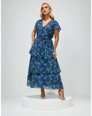 Yours Clothing Floral Tiered Maxi Dress - Blue