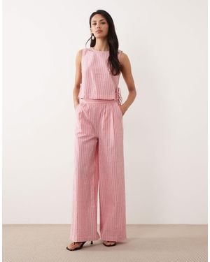 Nobody's Child Parker Cotton Mid Waist Wide Leg Trouser Co-Ord - Pink