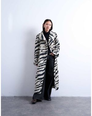 TOPSHOP Gabardina Negra Con Estampado De Cebra Y Cuello Alzado De - Blanco