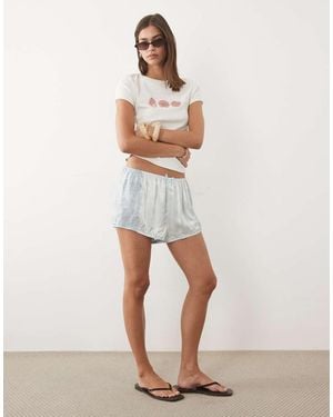 Miss Selfridge Satin And Lace Trim Shorts - Natural