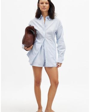 NA-KD Seersucker Long Sleeve Shirt - Blue