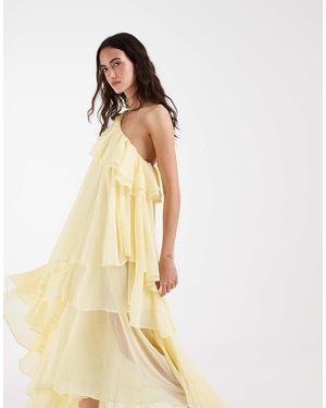 Muse Assembly Boho One Shoulder Tiered Ruffle Maxi Dress - Natural