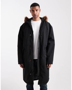 ASOS Oversized Puffer Jacket With Faux Fur Hood - Black