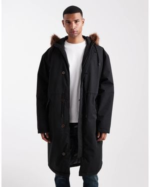 ASOS Oversized Puffer Jacket With Faux Fur Hood - Black