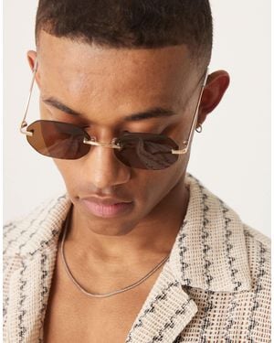 ASOS Rimless Sunglasses With Brown Round Lenses And Metal Frames