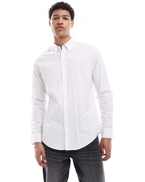 Threadbare Oxford Cotton Slim Fit Long Sleeve Shirt - White
