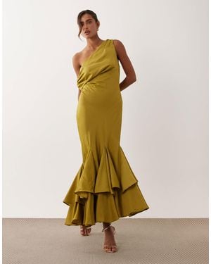 ASOS Fallen Shoulder Midaxi Dress With Asymmetric Godet Hem - Green
