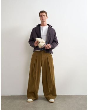 TOPMAN Balloon Fit Cord Trouser With Pleats - Brown