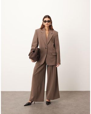 ARRANGE Wool Look Pleated Wide Leg Trousers - Brown
