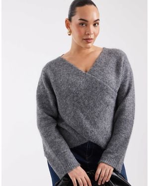 ONLY Pull en maille cache-cœur moyen - Gris