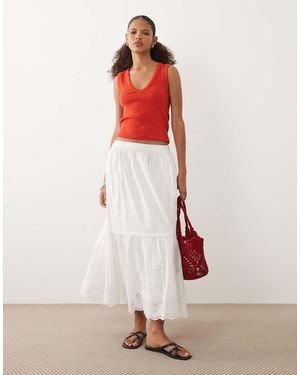 Barbour Avebury Tiered Lace Trim Broderie Midi Skirt - Pink