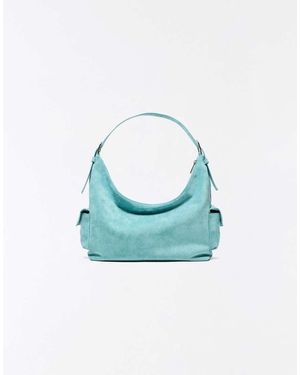 Bershka Faux Suede Bucket Bag - Blue
